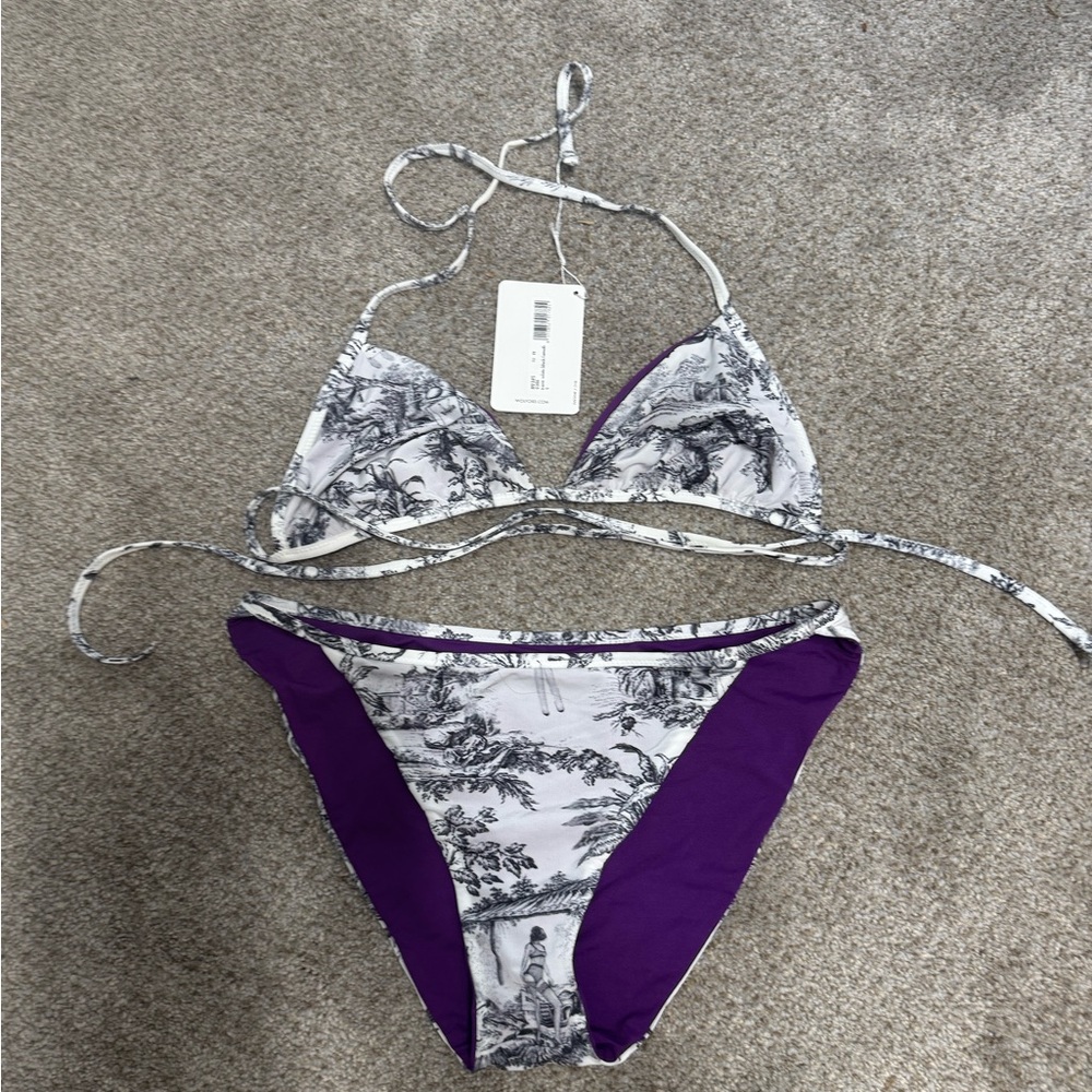 Wolford Antionette Black/White and Purple reversible string bikini